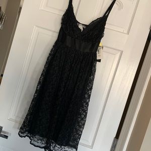 Black Lace Overlay Party Dress with Satin Tie, size M-NWT